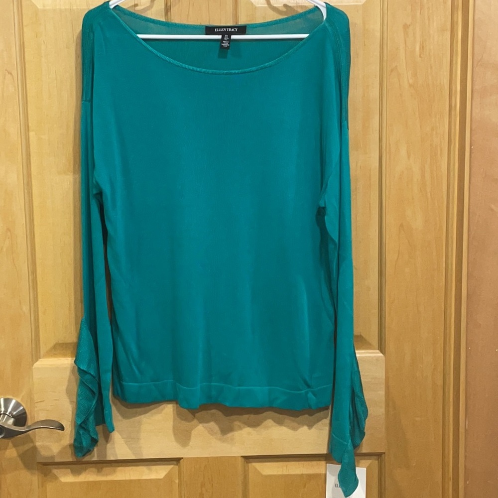 Ellen Tracy green boat neck lightweight sweater L